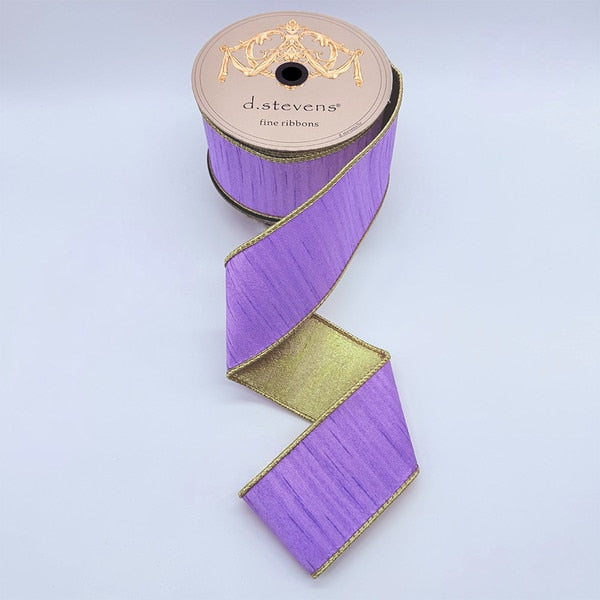 2.5" X 10yds Slub Dupion Metallic Gold Back, Lavender