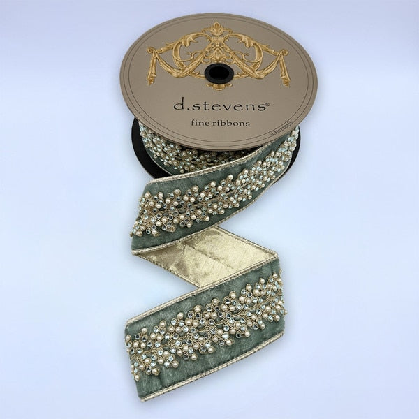 Velvet Pearl Jewel Center Branch - Moody Blue - 2.5" x 5yds