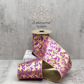 4" X 10yds Taffeta Gold Foil Acanthus Leaf Scroll Gold Back, Purple