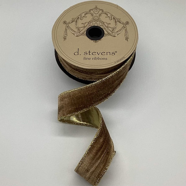 Marble Velvet Gold Lame Back - Latte - 1.5" x 10yds