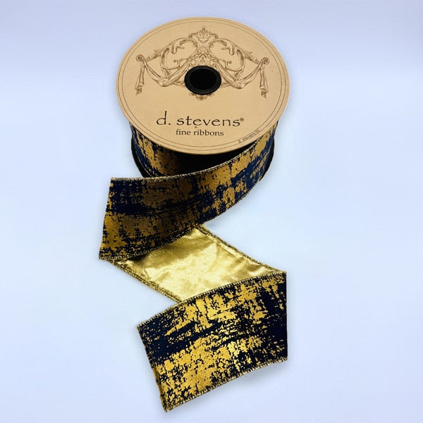 Suede Velvet Burnished Metallic Gold - Navy - 2.5" x 10yds