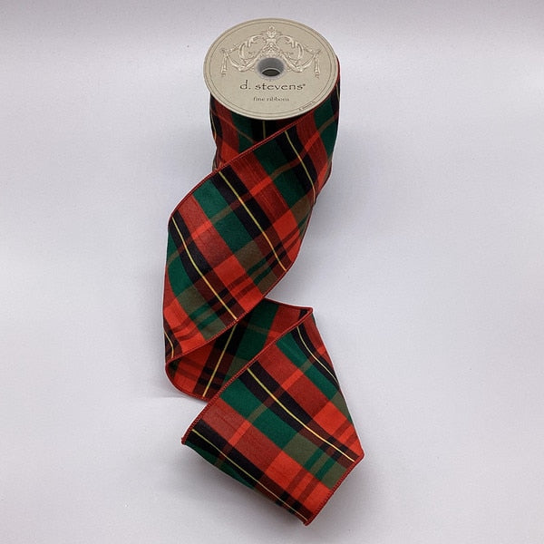 Faux Dupion Meadow Plaid - Green Red Black - 4" x 10yds