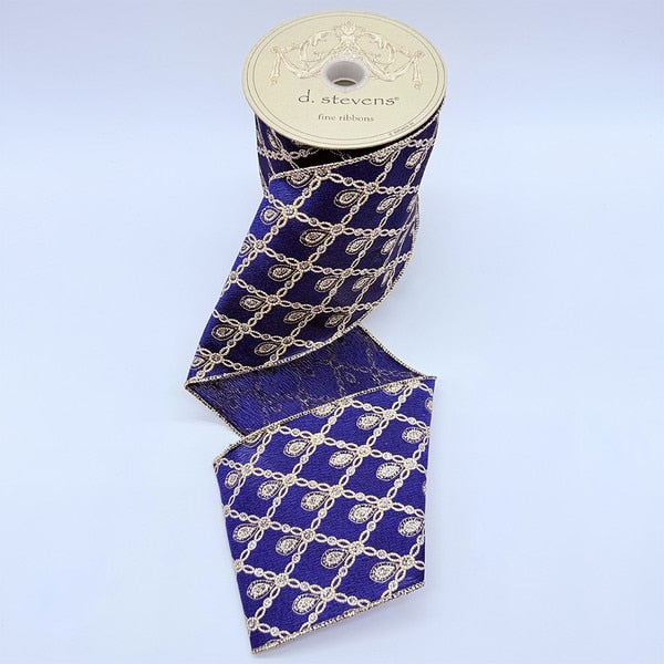Satin Glitter Chain Diamond Pattern Drop - Navy Platinum - 4" x 10yds