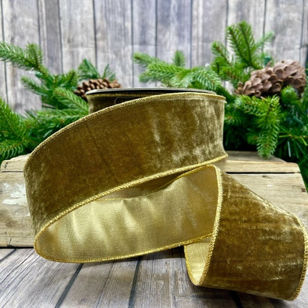 Vintage French Velvet Metallic Back - Bark - 2.5" x 10yds