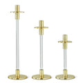 Set of 3 Clear Acrylic & Gold Metal Slender Taper Ca