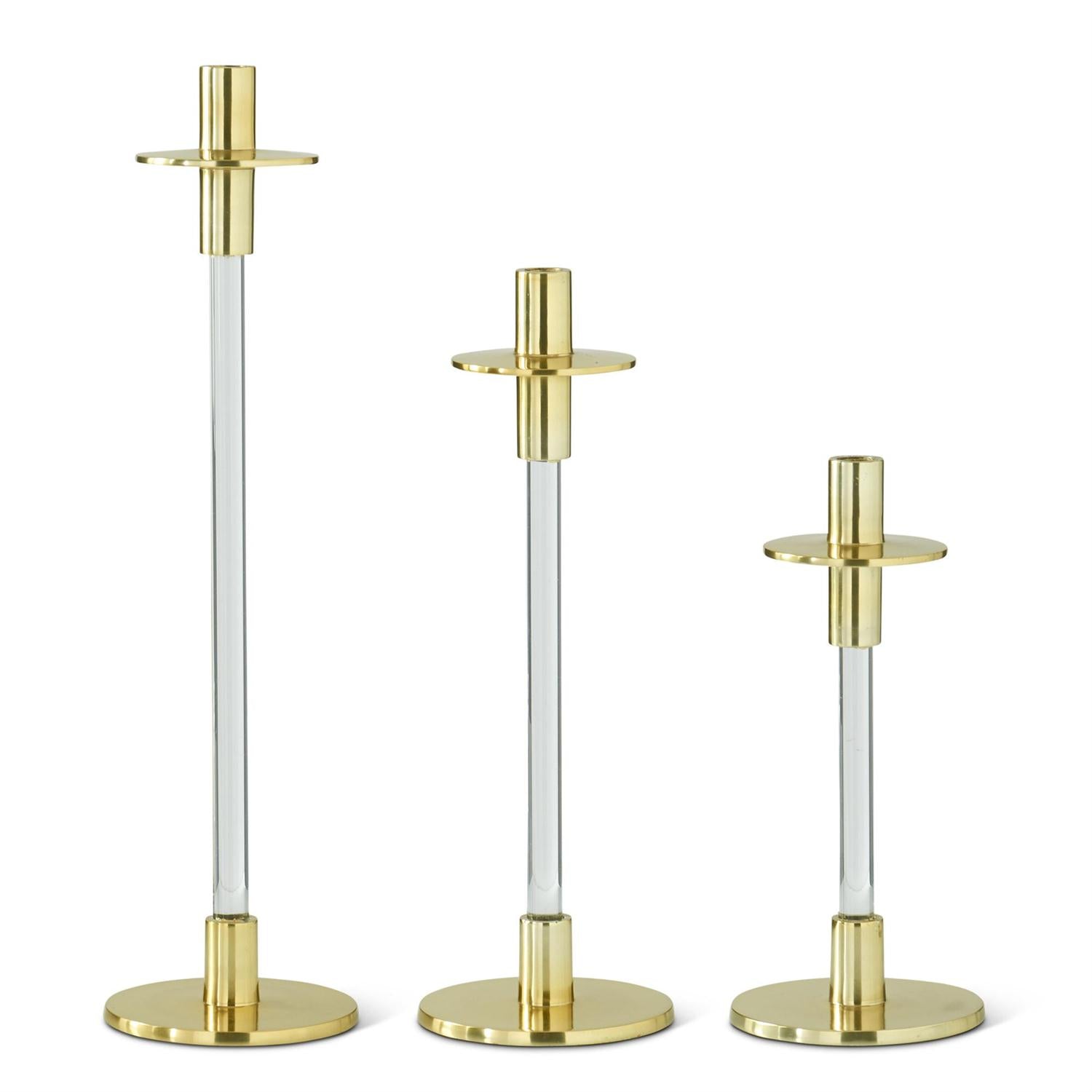 Set of 3 Clear Acrylic & Gold Metal Slender Taper Ca