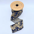 Jacquard Embossed Floral - Navy Gold - 2.5" x 10yds