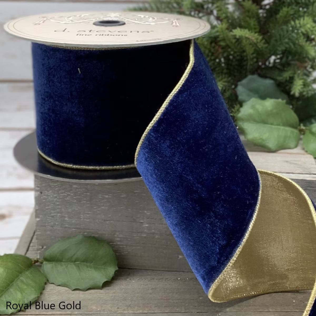 Lush velvet Royal Blue Gold  4" x 10yds