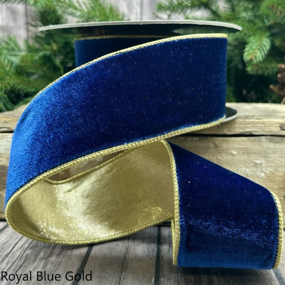 Lush Velvet Royal Blue Gold 2.5" x 10 Yards