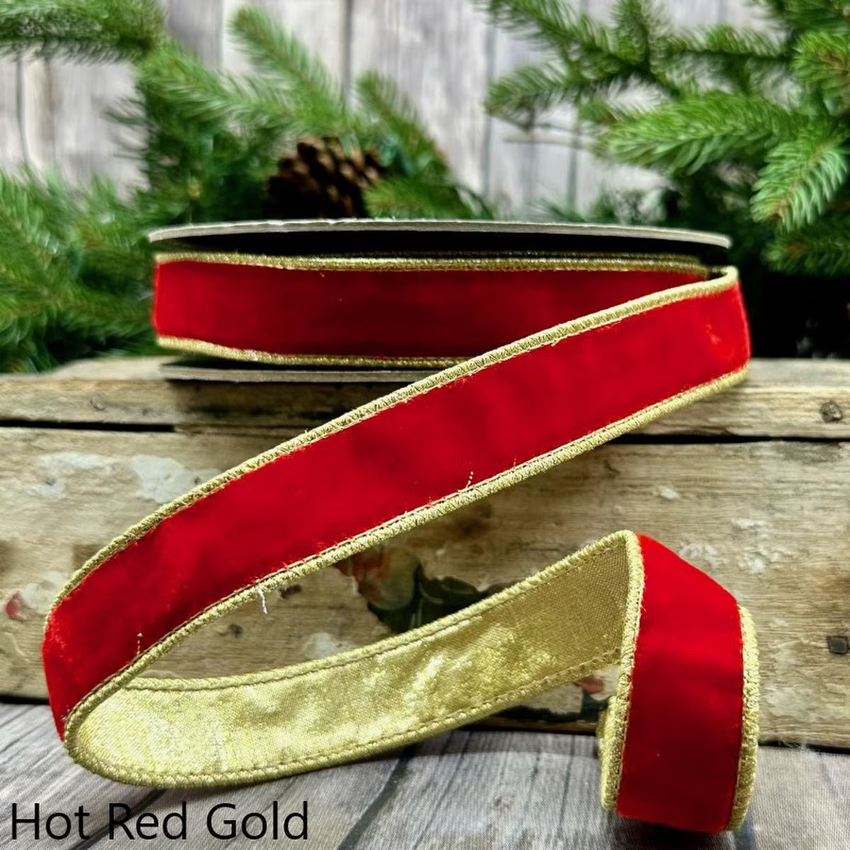 Lush Red Gold Velvet 1" x 10 yards