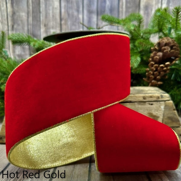 Lush Velvet Metallic Light Gold Back - Hot Red - 4" x 10yds