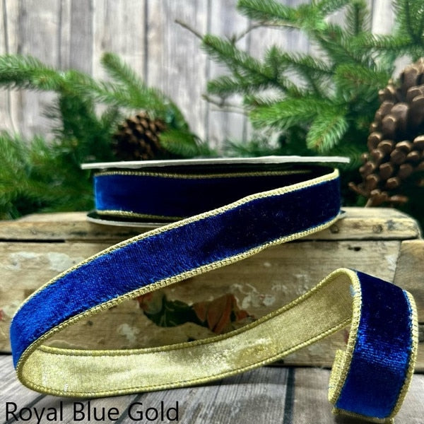 Lush Velvet Light Gold Back - Sapphire - 1" x 10yds