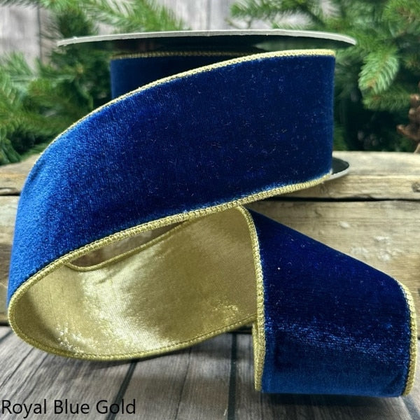 Lush Velvet Light Gold Back - Sapphire - 2.5" x 10yds