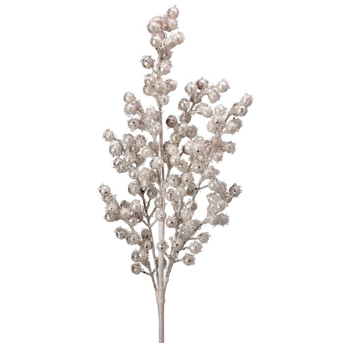 27" White Beaded Iced Berry Spray