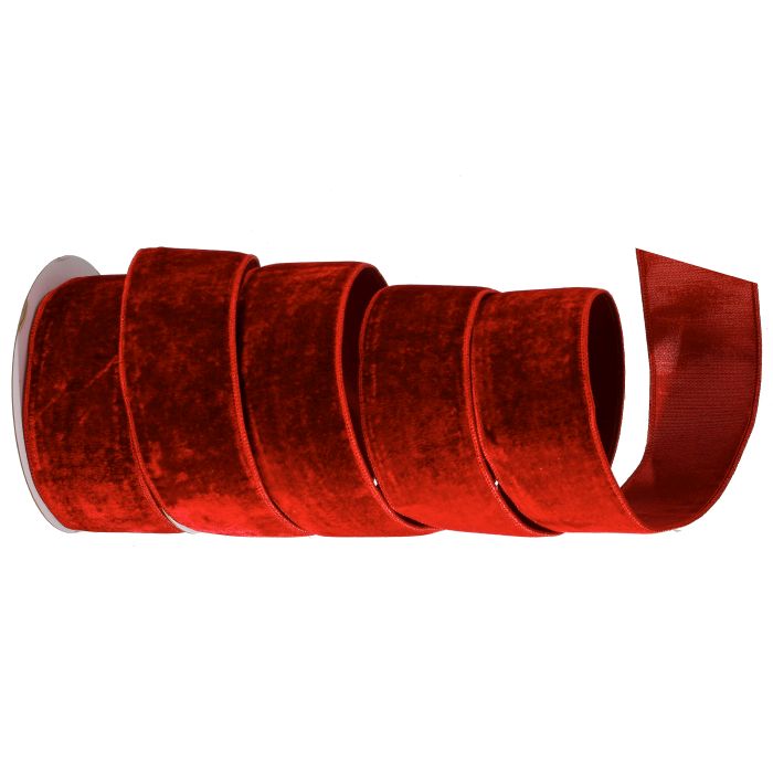2.5"X10Y Red Sheldon Velvet Metallic Back Ribbon