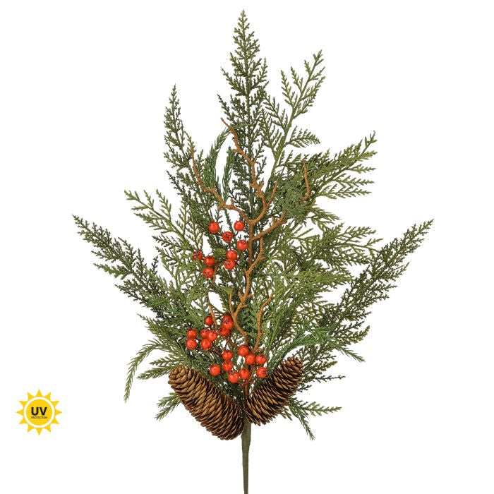 28" UV Mini Evergreen Spray w/ Cone/Berry