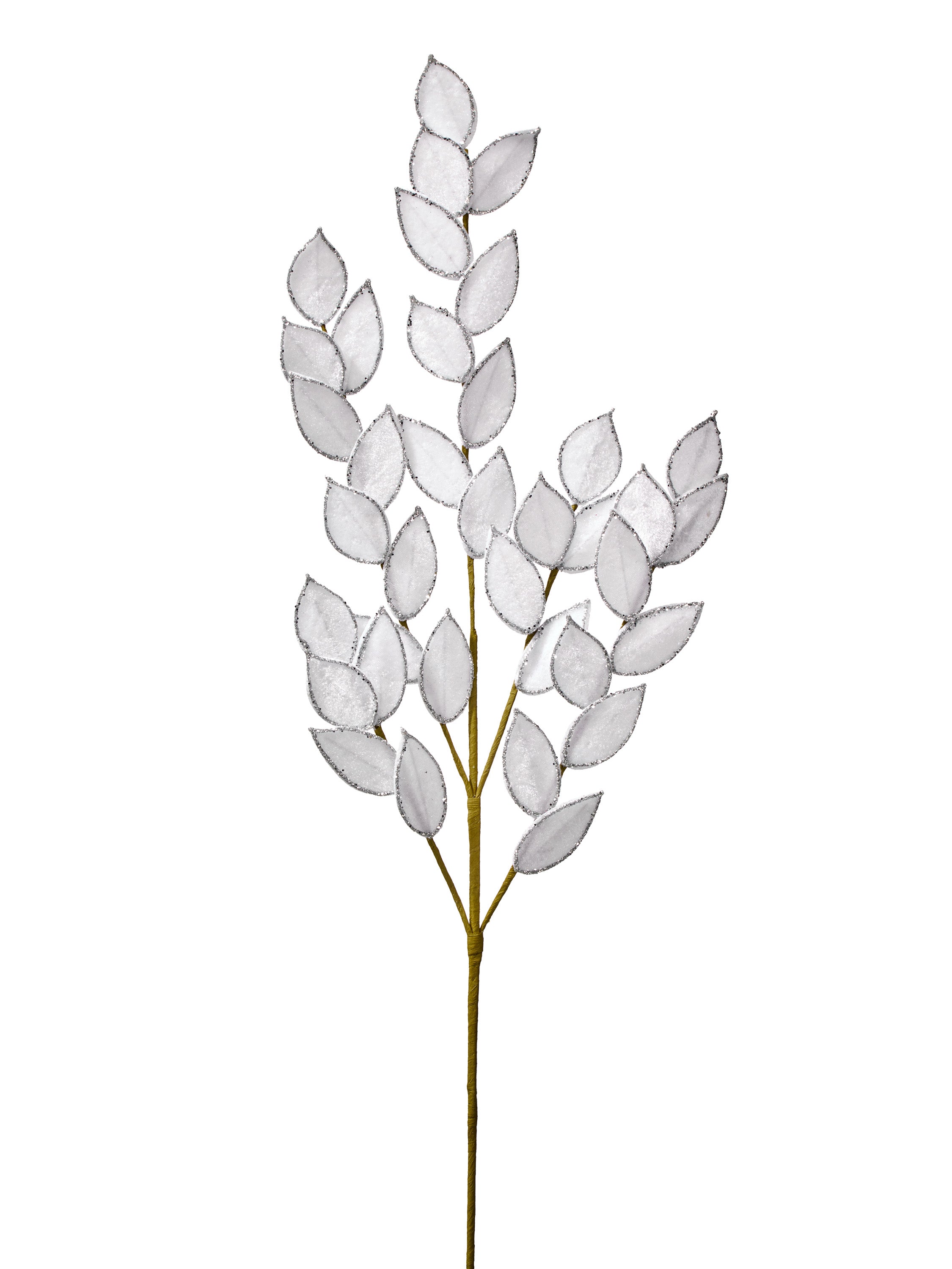 31" White Velvet/Glitter Ruscus Spray
