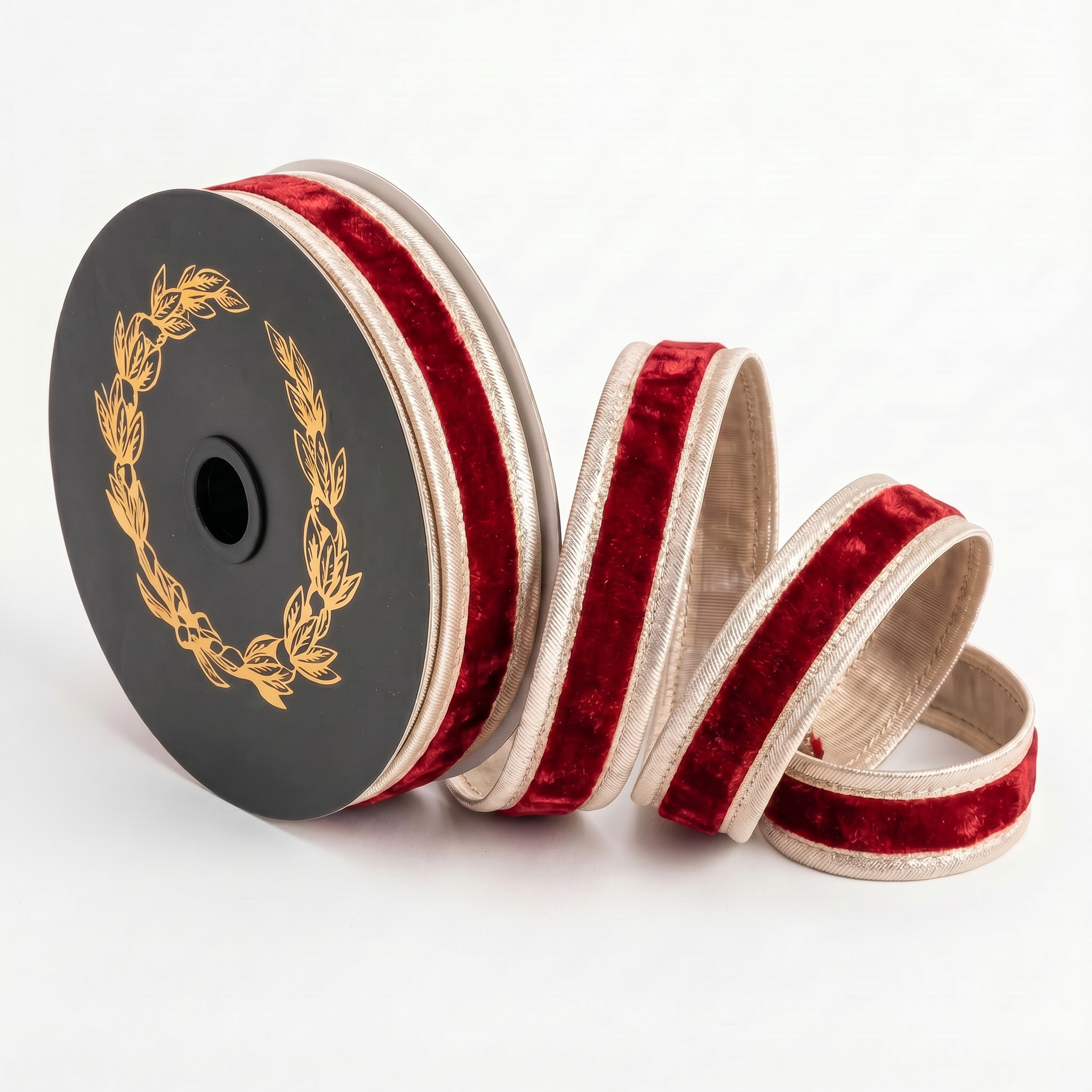 Red Velvet DBL Fused Metallic Dupion Gold Piping-1x10yd