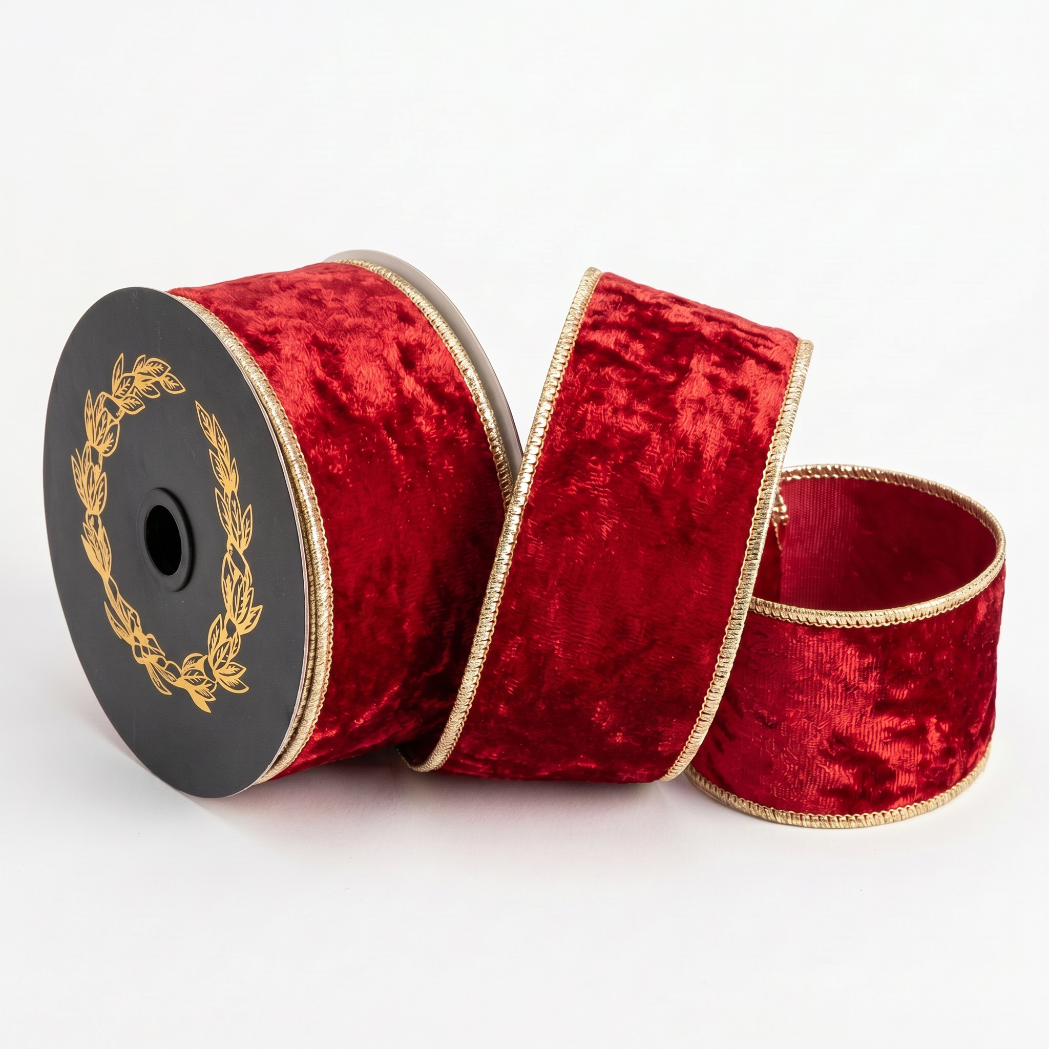 Red Velvet DBL Fused Metallic Dupion Gold Piping-2.5x10yd